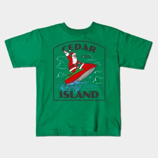 Cedar Island, NC Christmas Vacationing Waterskiing Santa Kids T-Shirt